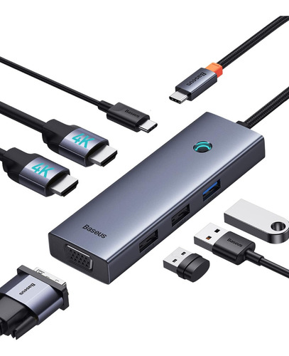 Adaptador Usb C Hub 7 En 1 Hasta 3 Monitores 100 W Pd Baseus