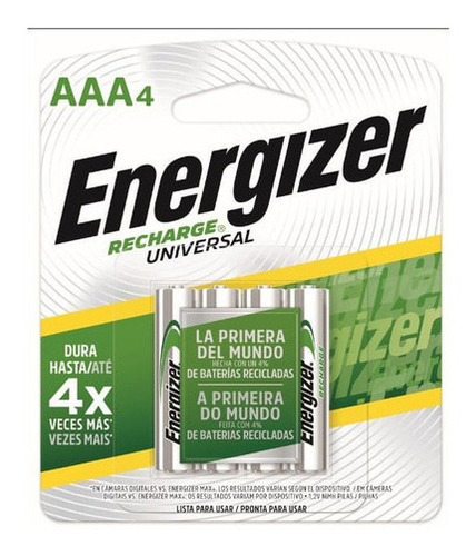 Imagen 1 de 1 de Pila Energizer Recharge Universal Aaa X 4und