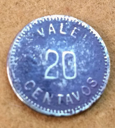 Ficha Vale Monograma Ntr Buenos Aires Argentine 20 Centavos