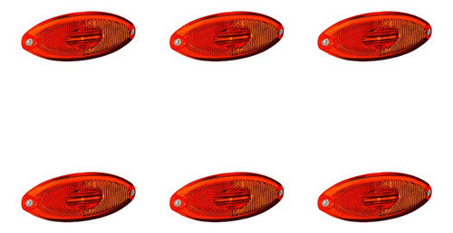 Kit 6 Lanterna Com Fio Lateral Oval Led 12v 24v Vermelho