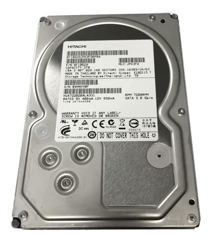 Imagen 2 de 3 de Disco duro interno Hitachi Ultrastar HUA722020ALA331 2TB plata