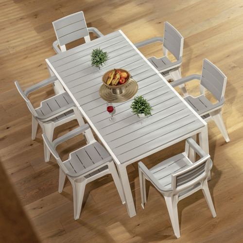 Comedor Para Exterior Tipo Madera 6 Puestos Marca Mq Estructura Silver