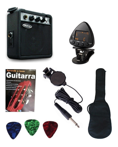 Microfono Para Guitarra Afinador Mini Amplificador Funda