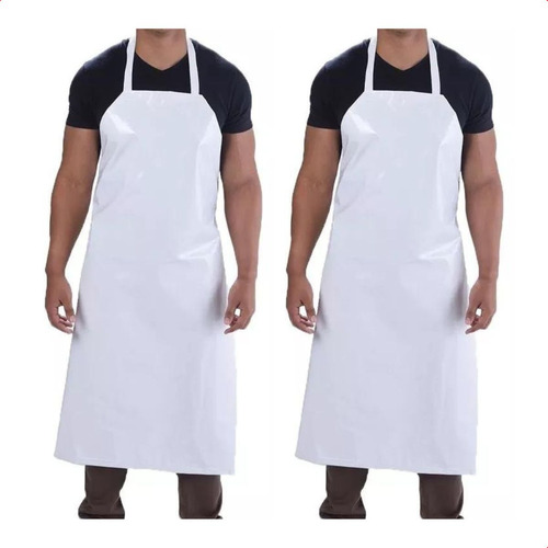 Kit 2 Avental De Cozinha Reforçado Churrasqueiro Impermeável Cor Branco Desenho Do Tecido Liso