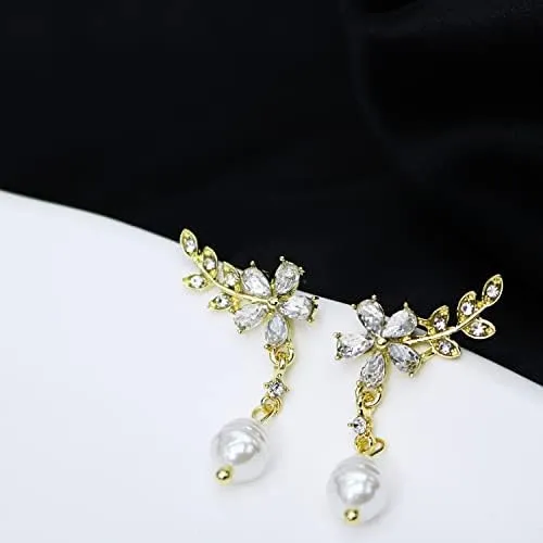 Pendientes Trepadores Con Forma De Hoja De Flor Y Circonita