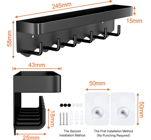 Estante De Pared Con 6 Ganchos Multifuncional Autoadhesivo