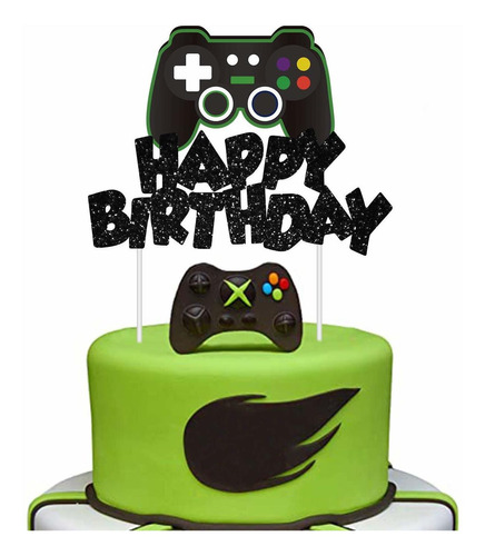 Videojuego Cake Topper Glitter Game Controller Feliz Cu...