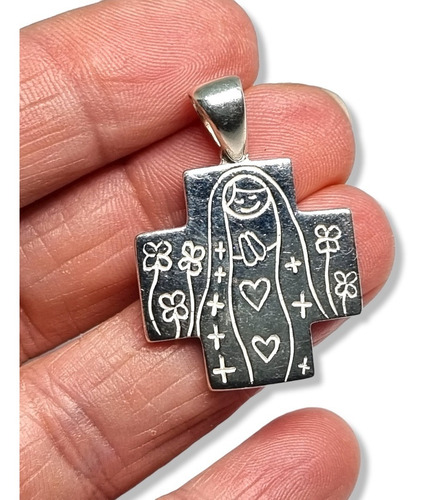 Imagen 1 de 5 de Dije Plata Cruz Del Equilibrio Virgen Porfi