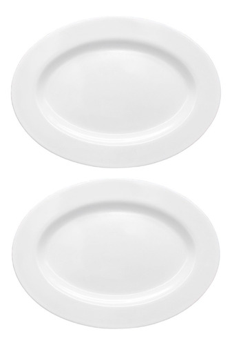 Set X 2 Bandeja Oval Redonda Blanca 30 Cm Melamina