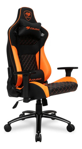 Silla de escritorio Cougar Explore S gamer ergonómica  negra y naranja con tapizado de cuero sintético