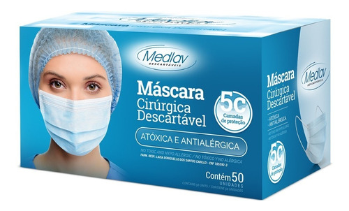 Mascarilla de protección facial desechable de 5 capas - 5c C/50 color azul