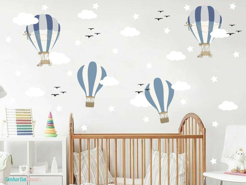 Adesivo Parede Quarto Infantil Balões Nuvens Decoração 