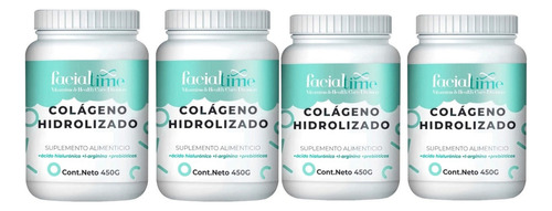 Kit 4 Colágeno Hidrolizado Puro + Ácido Hialurónico 450 Gr Sabor Natural