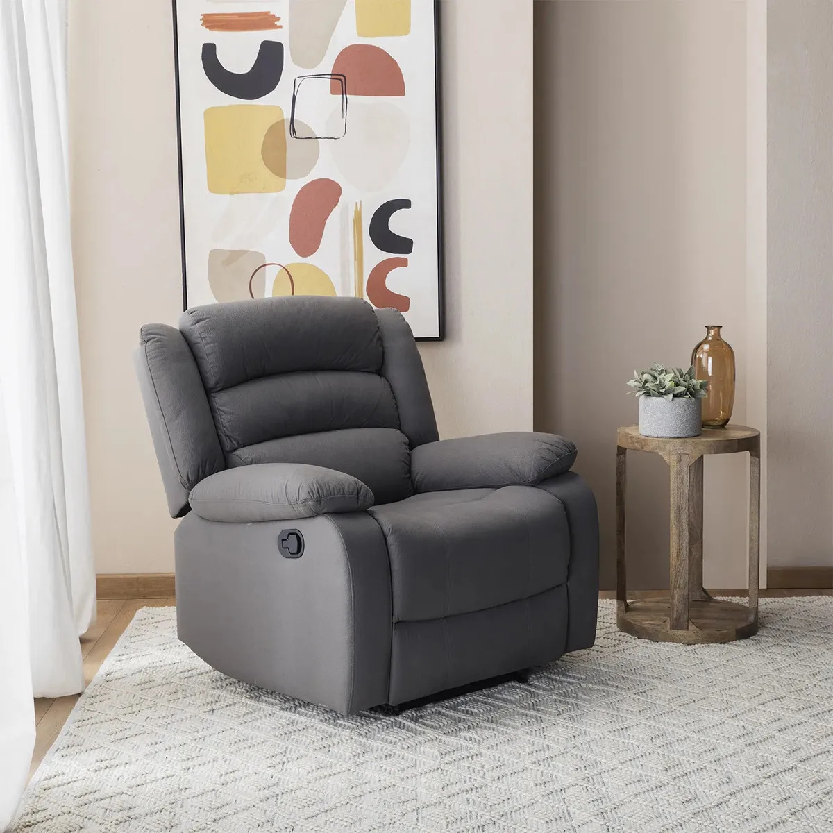 Berger Moderno Reclinable Moderno New Praga 8041r Color Gris claro Diseño de la tela Liso