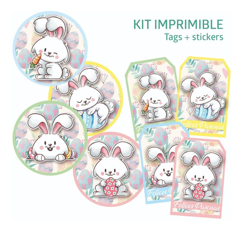 Kit Imprimible Pascuas Tags + Stickers Etiquetas Tarjetas