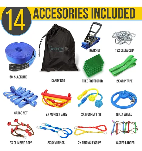 Slack Line Serenelife 50 Pies Con 18 Accesorios De Escalada