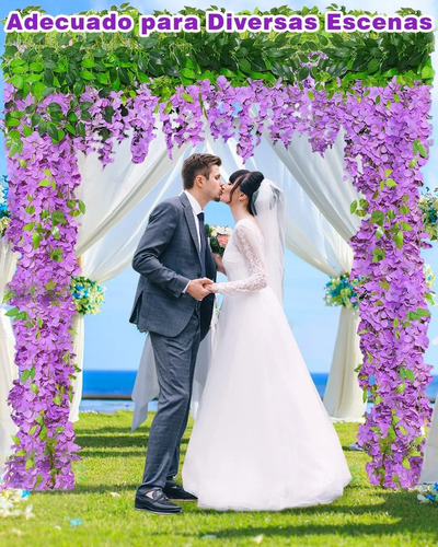 24pzs Flores Artificial Wisteria Decoración Fiesta Boda 1.1m Lila