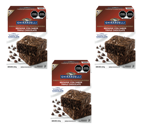 Ghirardelli Harina Brownies Triple Chocolate  12 Bolsas 565g