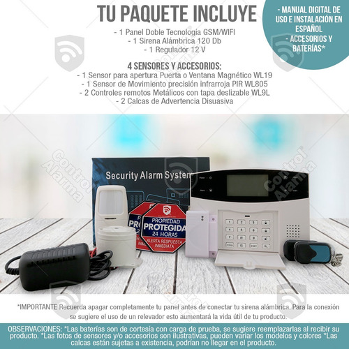 Imagen 2 de 10 de Wifi Kit 6 Alarma Gsm Alerta Celular Inalambrica Seguridad Vecinales Casa Sistema Sensores Defensa Control App Negocio