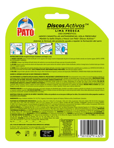 Discos Activos Pato Gel Limpieza para Sanitarios Lima Fresca 2 Unidades 12ml