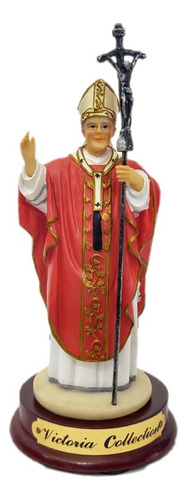 Figura Del Papa Juan Pablo Ii Segundo Con Baculo Cristo Color Rojo