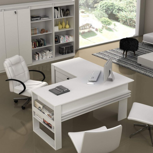 Kit 4 Peças Com Mesa Para Escritório Em L, Gaveteiro