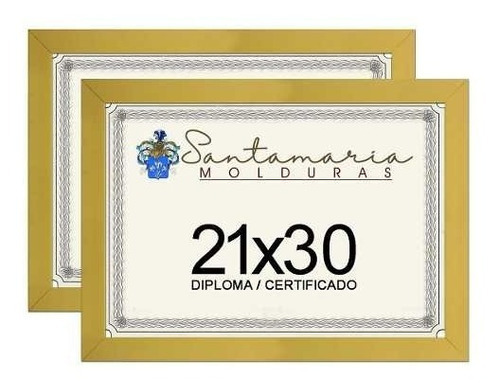 Kit 2 Molduras Porta Diploma Certificado A4 21x30 Amarelo Liso