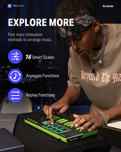 Controlador De Teclado Midi Donner Dmk25 Pro, 25 Mini Key Pr
