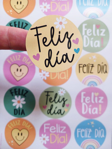 Stickers Feliz Día Surtidos X 120 Unidades 4 Cm