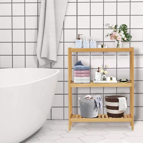 Songmics, estantería de bambú con 3 estantes, multifuncional, para el baño,  la cocina, y la sala