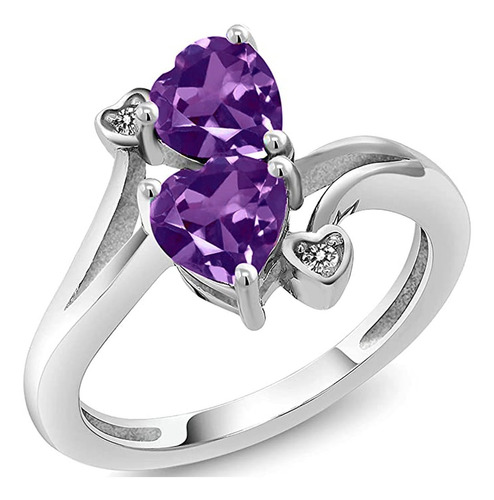 Anillo Corazones Kawaii  Zirconia Morado Varias Tallas