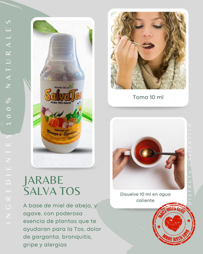 Sal Va Tos- Jarabe Natural Con Miel De Agave Y Abeja 240ml
