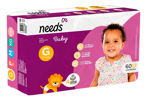 Kit 3 Needs Baby Fralda Descartavel Hiper G 60 Unidades