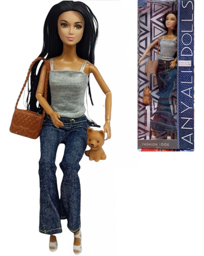 Muñeca Anyali Estilo Barbie Fashion Look Model Con Perrito