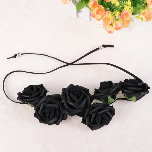 Diadema Floral Con Flores De Novia Con Rosas Negras