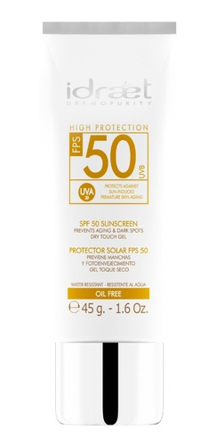 Protector Solar Idraet - Spf 50- Gel Toque Seco Facial 45 Gr