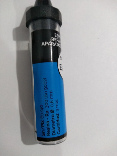 Imagen 2 de 3 de Estaño 60/40 Eximetal Tubo 0.8mm 3m Cinco Almas X 3 Unidades