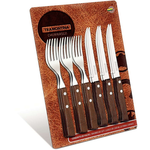 Conjunto Churrasco Inox 12 Pçs Tradicional 12 Pçs Marrom