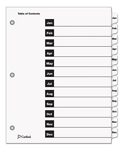 Sistema Cardenal Onestep Índice, 12-tab, Mensual, Blanco, Se