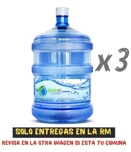 Agua Purificada En Bidon De 20 Litros Solo Rm (3 Unidades)