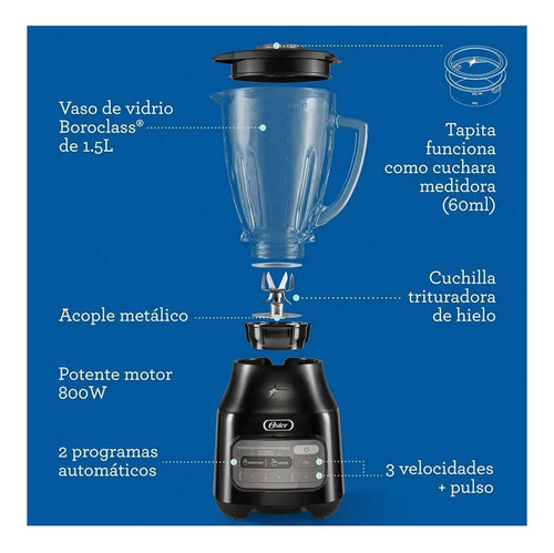 Licuadora De Vidrio Reversible 3vel. 2prog Oster Blstpeg-mrt