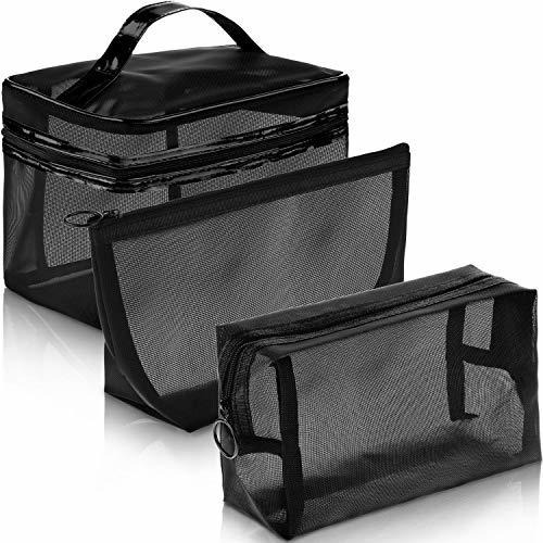 3 Piezas Mesh Maquillaje Bolsa Negro Malla Cremallera Sk26d