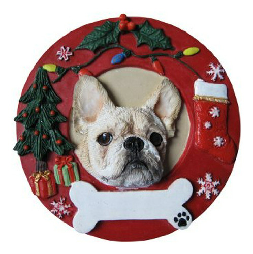 Bulldog Francés Ornamento De La Navidad Blanca En Forma De C