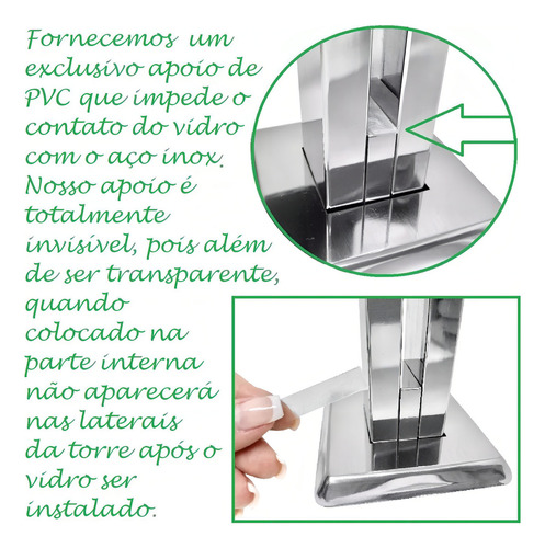 Coluna Torre Vidro 12mm Com 30 Cm Inox 304 Guarda Corpo