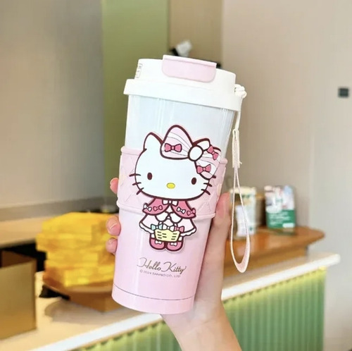 Termo De Acero Doble Pico Hello Kitty Y Kuromi 520ml Rosa Claro