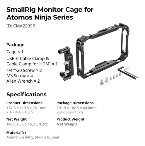 Smallrig Jaula De Monitor Para Atomos Ninja V, Riel Nato In.