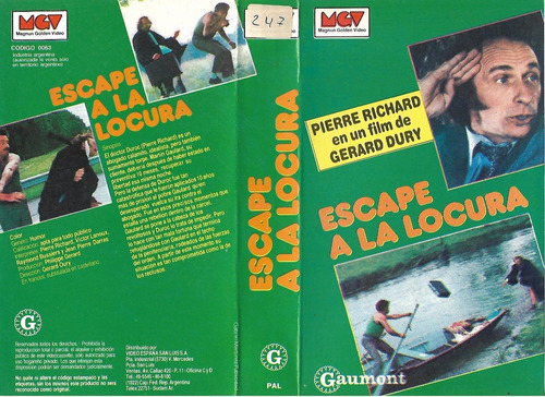 Escape A La Locura Vhs Pierre Richard Victor Lanoux 1978 (Usado)