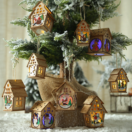 Casita De Madera Con Luz Led Decoracion Navideña 3pcs