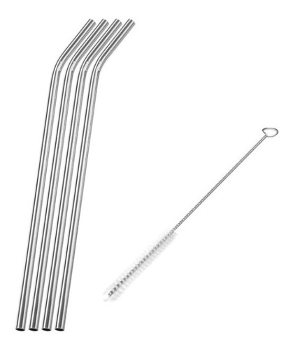 4 Popotes Y 4 Cepillos Acero Inoxidable Metal 21 O 26 Cm Color Curvo 21 Cm O 20 Oz