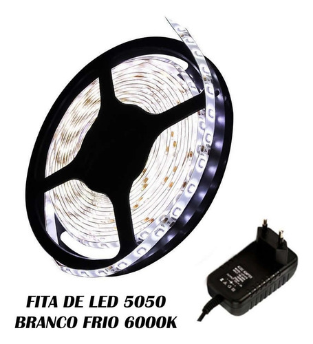 Fita Led 3528 Adesiva Siliconada - Rolo 5 Metros Com Fonte